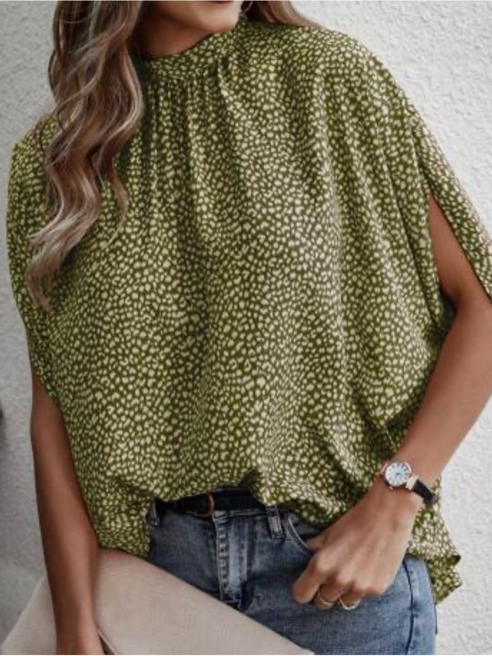 Angashion Women's Army Green Printed Short Sleeve Blouse Size XL NWT